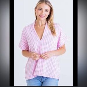 Karlie Pink and White Gingham Boxy Blouse